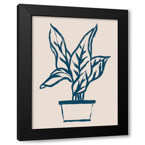 Navy Plant Sketches II Black Modern Wood Framed Art Print by Vess, June Erica
