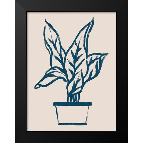 Navy Plant Sketches II Black Modern Wood Framed Art Print by Vess, June Erica