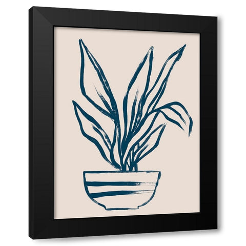Navy Plant Sketches III Black Modern Wood Framed Art Print with Double Matting by Vess, June Erica
