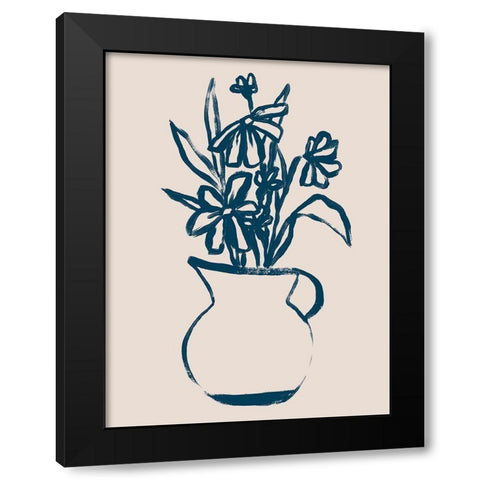Navy Plant Sketches IV Black Modern Wood Framed Art Print with Double Matting by Vess, June Erica