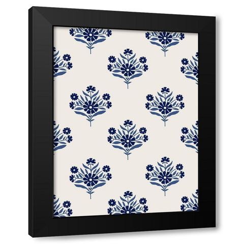 Indigo Bloom Pattern I Black Modern Wood Framed Art Print by Barnes, Victoria