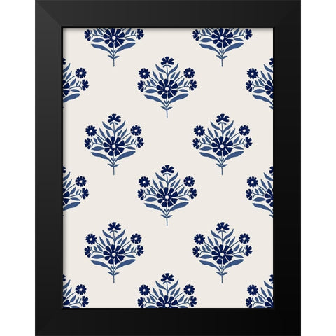 Indigo Bloom Pattern I Black Modern Wood Framed Art Print by Barnes, Victoria