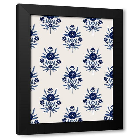 Indigo Bloom Pattern II Black Modern Wood Framed Art Print with Double Matting by Barnes, Victoria