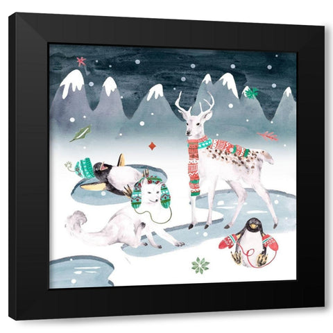 North Pole Friends II Black Modern Wood Framed Art Print by Wang, Melissa