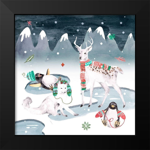 North Pole Friends II Black Modern Wood Framed Art Print by Wang, Melissa