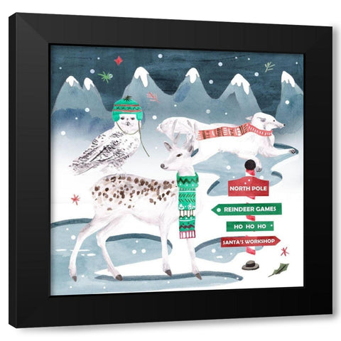 North Pole Friends III Black Modern Wood Framed Art Print by Wang, Melissa