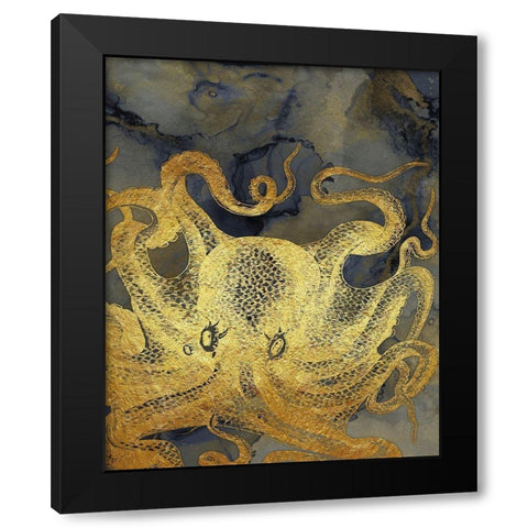Octopus Ink Gold And Blue II Black Modern Wood Framed Art Print with Double Matting by Zalewski, Christine