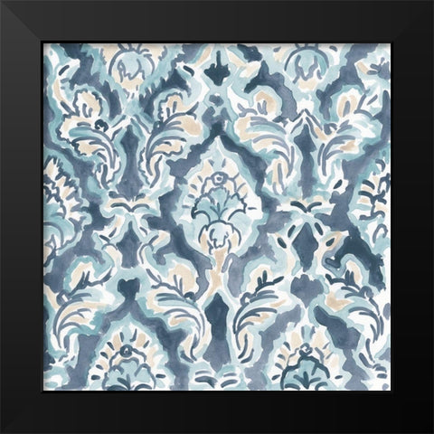 Blue And Khaki Motif I Black Modern Wood Framed Art Print by Vess, June Erica