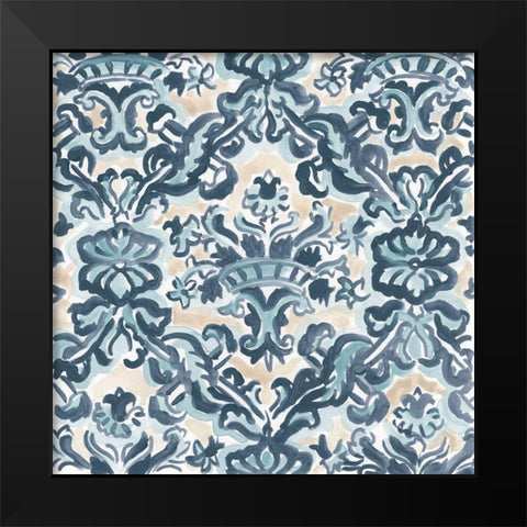 Blue And Khaki Motif II Black Modern Wood Framed Art Print by Vess, June Erica