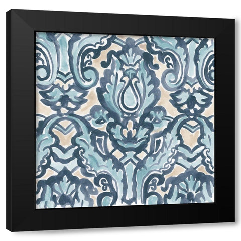 Blue And Khaki Motif III Black Modern Wood Framed Art Print with Double Matting by Vess, June Erica
