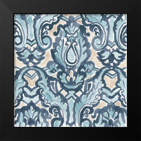 Blue And Khaki Motif III Black Modern Wood Framed Art Print by Vess, June Erica