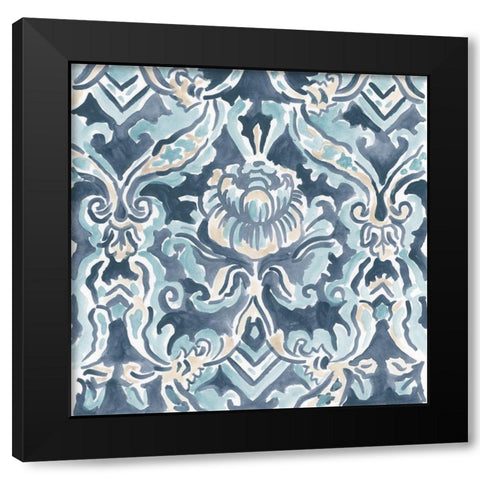 Blue And Khaki Motif IV Black Modern Wood Framed Art Print with Double Matting by Vess, June Erica