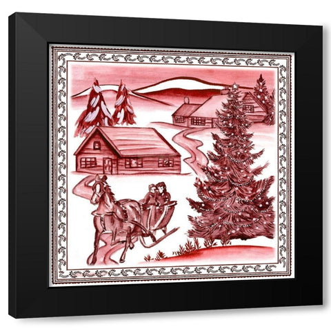 Christmas Wonderland Toile II Black Modern Wood Framed Art Print with Double Matting by Wang, Melissa