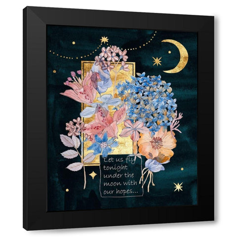 Moonlight Flowers I Black Modern Wood Framed Art Print with Double Matting by Wang, Melissa