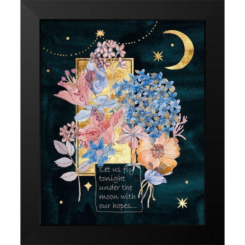 Moonlight Flowers I Black Modern Wood Framed Art Print by Wang, Melissa