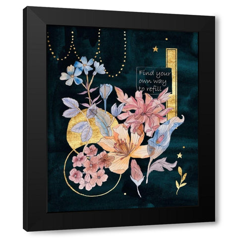 Moonlight Flowers II Black Modern Wood Framed Art Print with Double Matting by Wang, Melissa