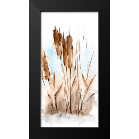 Watercolor Cattail Study I Black Modern Wood Framed Art Print by Harper, Ethan