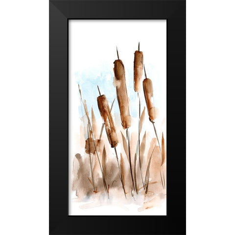 Watercolor Cattail Study II Black Modern Wood Framed Art Print by Harper, Ethan
