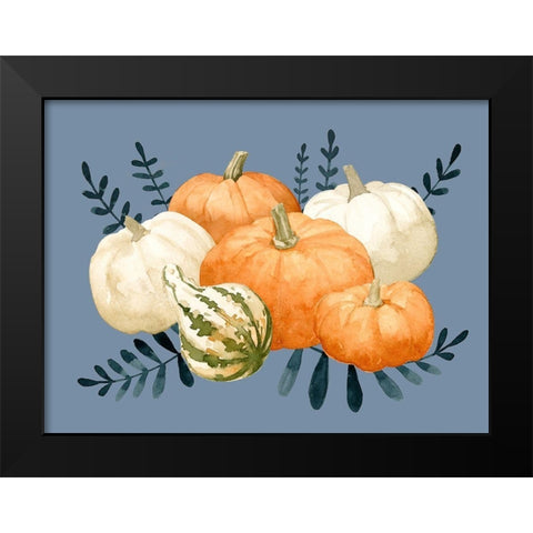 Autumn Orange And Blues I Black Modern Wood Framed Art Print by Caroline, Emma
