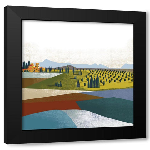 Illustrated Italian Landscape II Black Modern Wood Framed Art Print with Double Matting by Arctic Frame