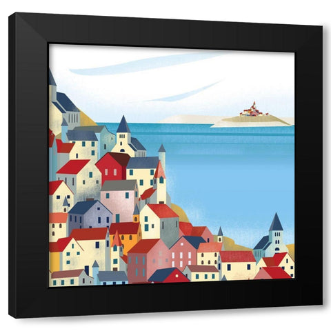 Illustrated Italian Landscape IV Black Modern Wood Framed Art Print by Arctic Frame