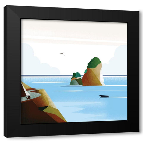 Illustrated Italian Landscape VI Black Modern Wood Framed Art Print with Double Matting by Arctic Frame