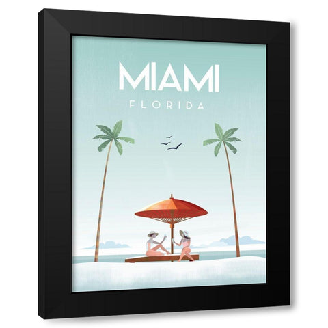Illustrated Miami Beach II Black Modern Wood Framed Art Print with Double Matting by Arctic Frame