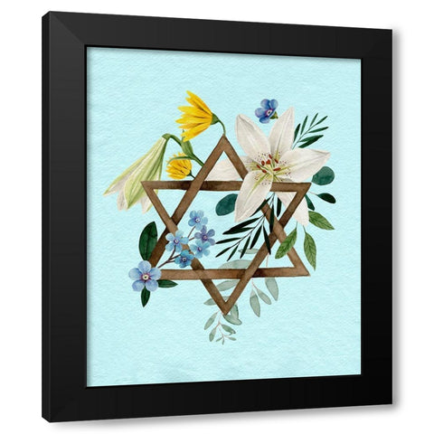 Floral Hanukkah I Black Modern Wood Framed Art Print with Double Matting by Popp, Grace