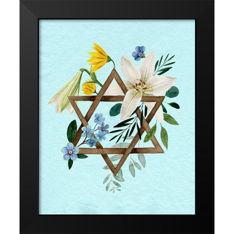 Floral Hanukkah I Black Modern Wood Framed Art Print by Popp, Grace