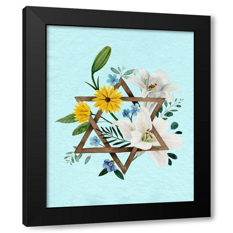 Floral Hanukkah II Black Modern Wood Framed Art Print with Double Matting by Popp, Grace