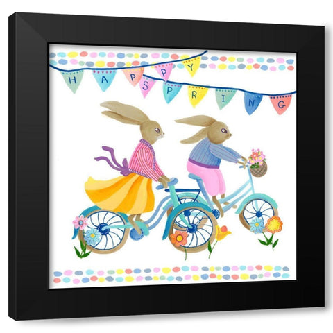 Bunnies on Bikes I Black Modern Wood Framed Art Print by Moore, Regina