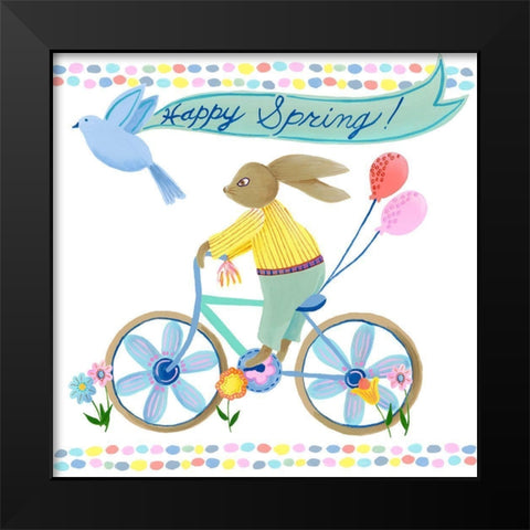 Bunnies on Bikes II Black Modern Wood Framed Art Print by Moore, Regina
