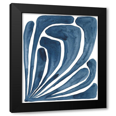 Blue Stylized Leaf II Black Modern Wood Framed Art Print by Moore, Regina