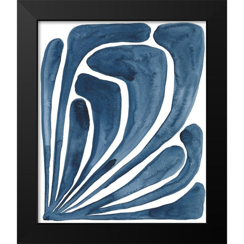 Blue Stylized Leaf II Black Modern Wood Framed Art Print by Moore, Regina