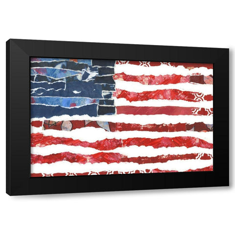 Patriotic Collage Flag I Black Modern Wood Framed Art Print by Moore, Regina