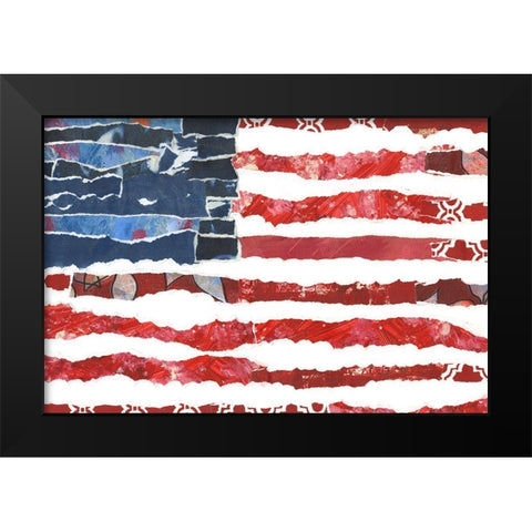 Patriotic Collage Flag I Black Modern Wood Framed Art Print by Moore, Regina