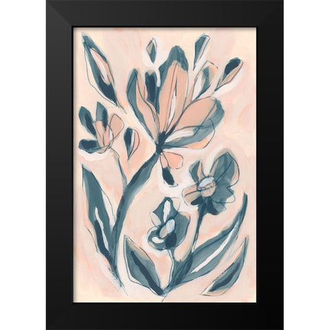 Indigo Blush Garden I Black Modern Wood Framed Art Print by Vess, June Erica