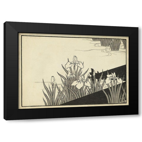 Japanese Irises A Black Modern Wood Framed Art Print with Double Matting by Unknown