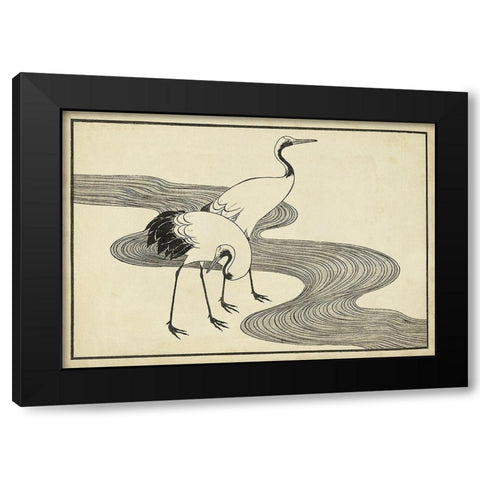 Japanese Cranes A Black Modern Wood Framed Art Print with Double Matting by Unknown
