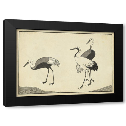 Japanese Cranes B Black Modern Wood Framed Art Print with Double Matting by Unknown