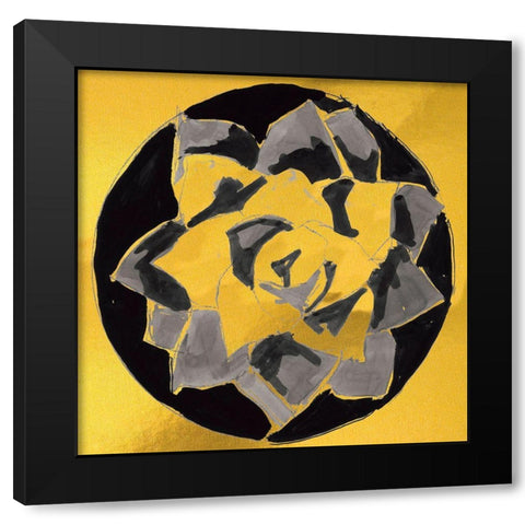 Gold Cactus I Black Modern Wood Framed Art Print with Double Matting by Cartissi