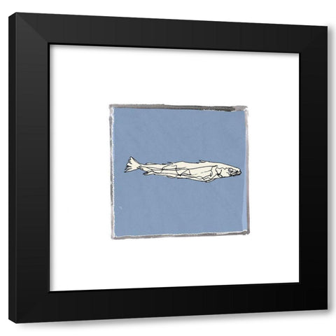 Block Print Fish I Black Modern Wood Framed Art Print with Double Matting by Cartissi