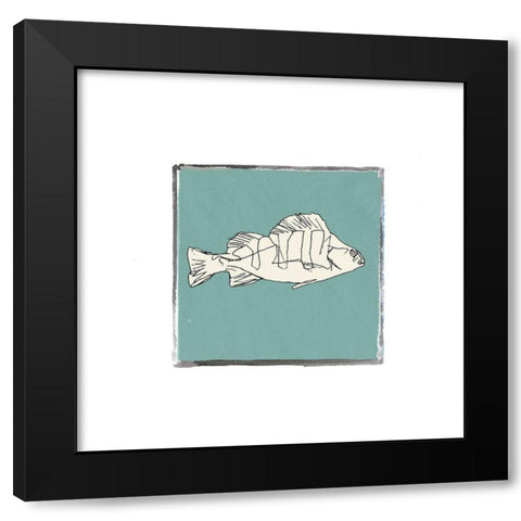 Block Print Fish III Black Modern Wood Framed Art Print with Double Matting by Cartissi