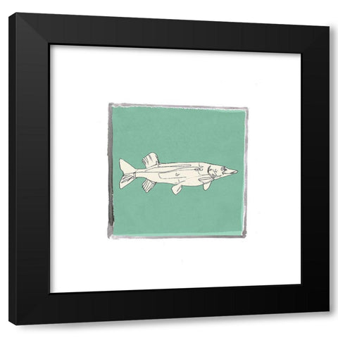 Block Print Fish IV Black Modern Wood Framed Art Print by Cartissi
