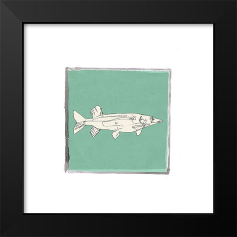 Block Print Fish IV Black Modern Wood Framed Art Print by Cartissi