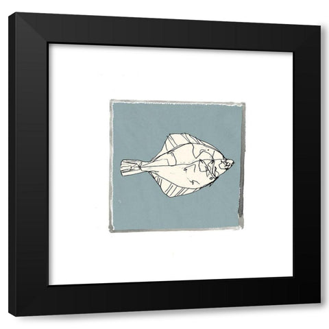 Block Print Fish V Black Modern Wood Framed Art Print with Double Matting by Cartissi