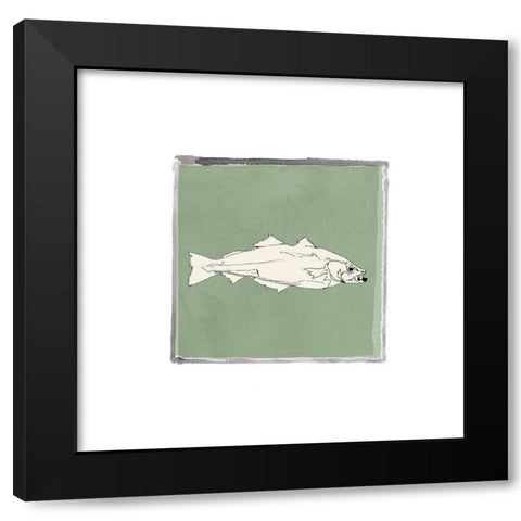 Block Print Fish VI Black Modern Wood Framed Art Print with Double Matting by Cartissi