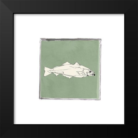 Block Print Fish VI Black Modern Wood Framed Art Print by Cartissi