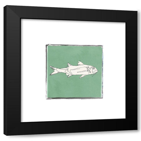 Block Print Fish VII Black Modern Wood Framed Art Print with Double Matting by Cartissi