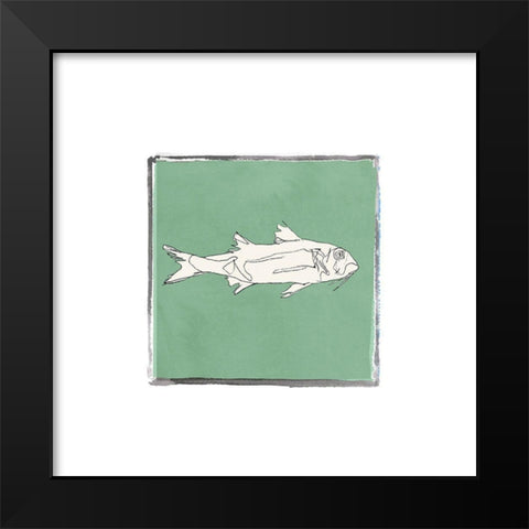 Block Print Fish VII Black Modern Wood Framed Art Print by Cartissi